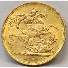 AUSTRALIA 1881 . ONE 1 SOVEREIGN . MELBOURNE . GOLD . P1/M1/BP